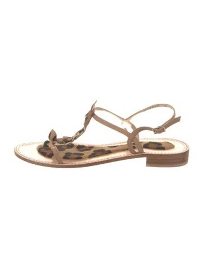 Pre-owned Stuart Weitzman Leather Animal Print Slingback Sandals In Neutral