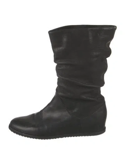 Pre-owned Stuart Weitzman Leather Animal Print Slouch Boots In Black