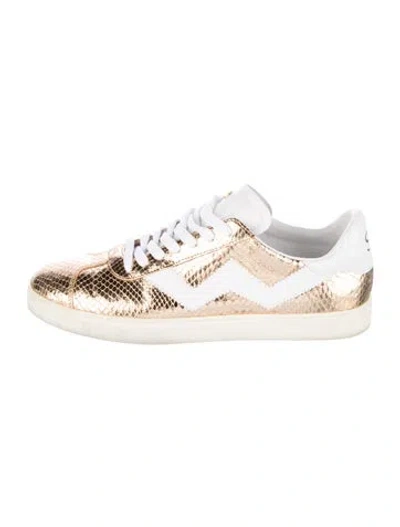 Pre-owned Stuart Weitzman Leather Animal Print Sneakers In Gold