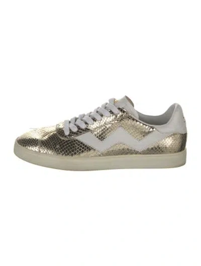 Pre-owned Stuart Weitzman Leather Animal Print Sneakers In Metallic/white