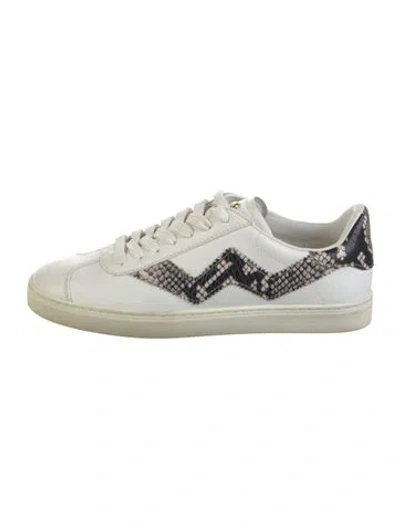 Pre-owned Stuart Weitzman Leather Animal Print Sneakers In White