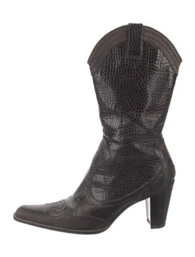 Pre-owned Stuart Weitzman Leather Animal Print Western Boots In Multi