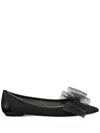 Stuart Weitzman Blushing Bow Mesh Ballerina Flats In Black