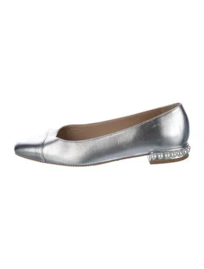 Pre-owned Stuart Weitzman Leather Beaded Accents Ballet Flats