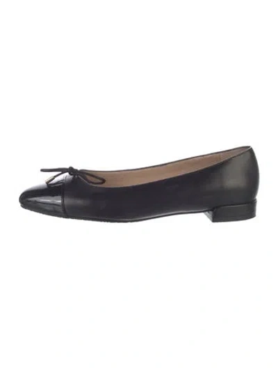 Pre-owned Stuart Weitzman Leather Beaded Accents Ballet Flats In Black
