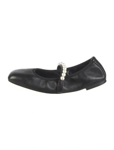 Pre-owned Stuart Weitzman Leather Beaded Accents Ballet Flats In Black