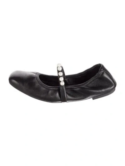 Pre-owned Stuart Weitzman Leather Beaded Accents Ballet Flats In Black