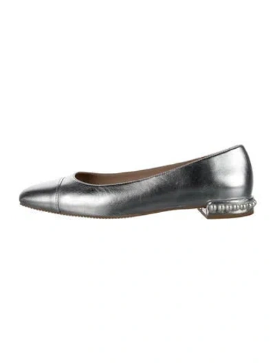 Pre-owned Stuart Weitzman Leather Beaded Accents Ballet Flats In Metallic/silver