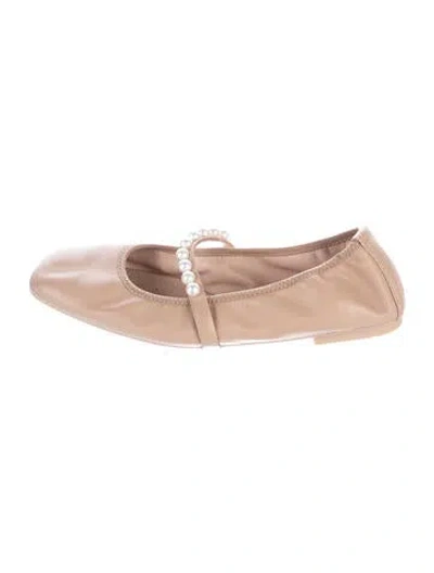 Pre-owned Stuart Weitzman Leather Beaded Accents Ballet Flats In Neutrals