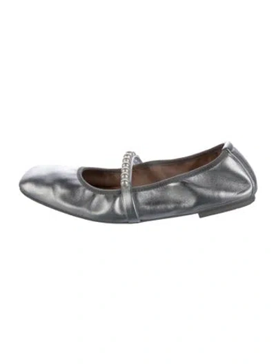 Pre-owned Stuart Weitzman Leather Beaded Accents Ballet Flats In Silver