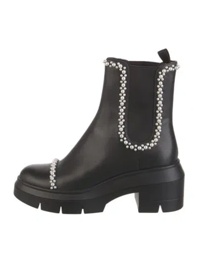 Pre-owned Stuart Weitzman Leather Beaded Accents Chelsea Boots In Black