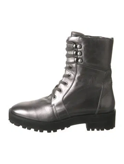 Pre-owned Stuart Weitzman Leather Beaded Accents Combat Boots