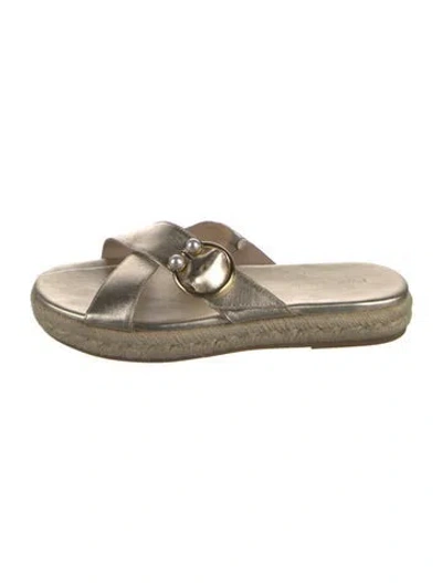 Pre-owned Stuart Weitzman Leather Beaded Accents Espadrilles