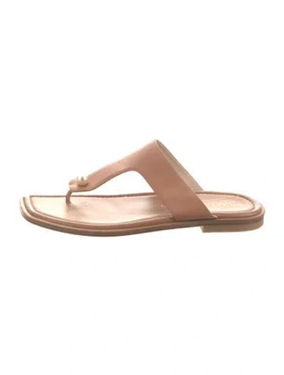 Pre-owned Stuart Weitzman Leather Beaded Accents Flip Flops In Pink