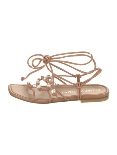 Pre-owned Stuart Weitzman Leather Beaded Accents Gladiator Sandals In Neutral