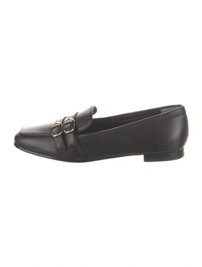 Pre-owned Stuart Weitzman Leather Beaded Accents Loafers In Black