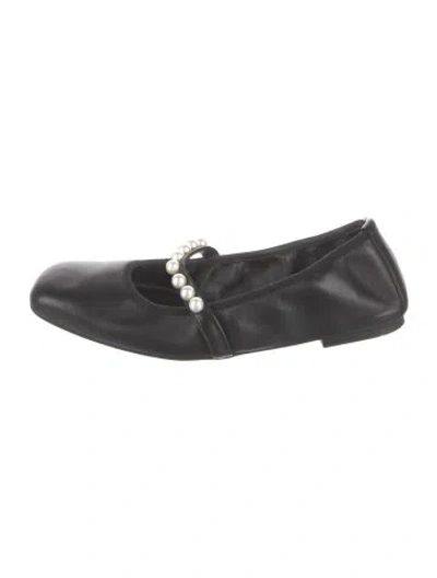 Pre-owned Stuart Weitzman Leather Beaded Accents Mary Jane Flats In Black