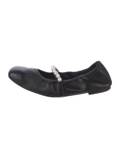 Pre-owned Stuart Weitzman Leather Beaded Accents Mary Jane Flats In Black