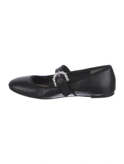 Pre-owned Stuart Weitzman Leather Beaded Accents Mary Jane Flats In Black