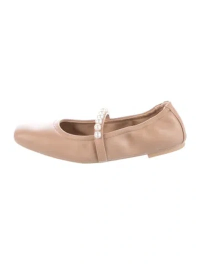 Pre-owned Stuart Weitzman Leather Beaded Accents Mary Jane Flats In Neutral