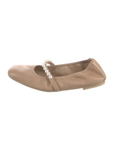 Pre-owned Stuart Weitzman Leather Beaded Accents Mary Jane Flats In Neutral
