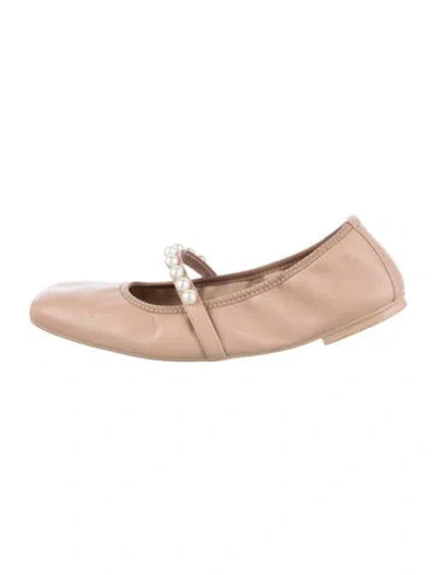 Pre-owned Stuart Weitzman Leather Beaded Accents Mary Jane Flats In Pink