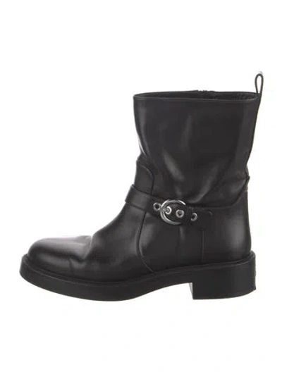 Pre-owned Stuart Weitzman Leather Beaded Accents Moto Boots In Black