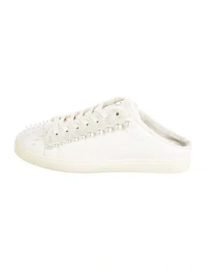 Pre-owned Stuart Weitzman Leather Beaded Accents Mules In White