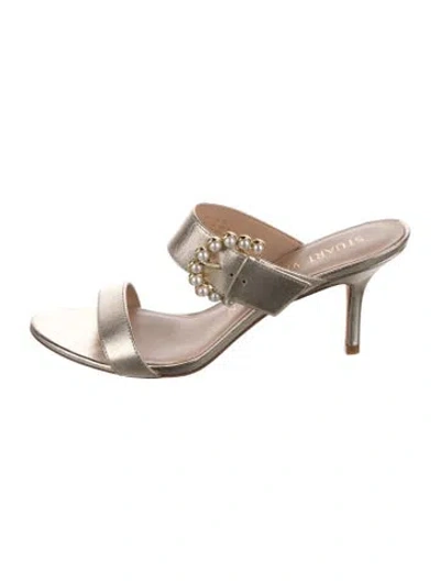 Pre-owned Stuart Weitzman Leather Beaded Accents Slides