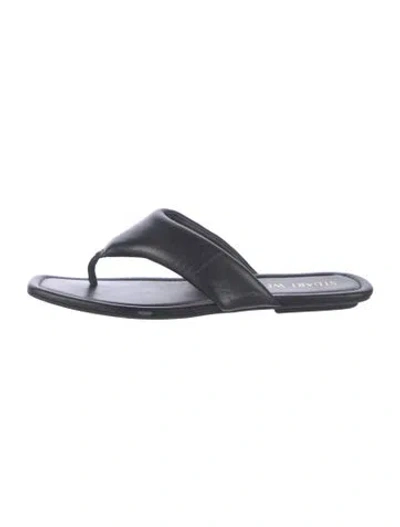 Pre-owned Stuart Weitzman Leather Beaded Accents Slides In Black