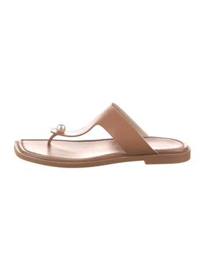 Pre-owned Stuart Weitzman Leather Beaded Accents Slides In Brown