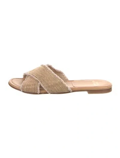 Pre-owned Stuart Weitzman Leather Beaded Accents Slides In Gold