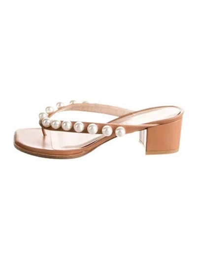 Pre-owned Stuart Weitzman Leather Beaded Accents Slides In Transparent