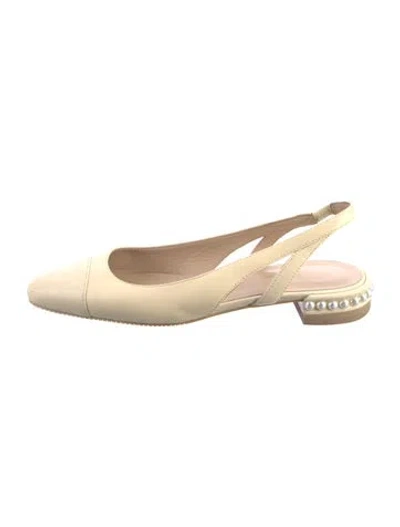 Pre-owned Stuart Weitzman Leather Beaded Accents Slingback Flats In Neutral