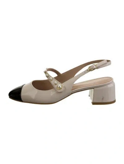 Pre-owned Stuart Weitzman Leather Beaded Accents Slingback Pumps In Black