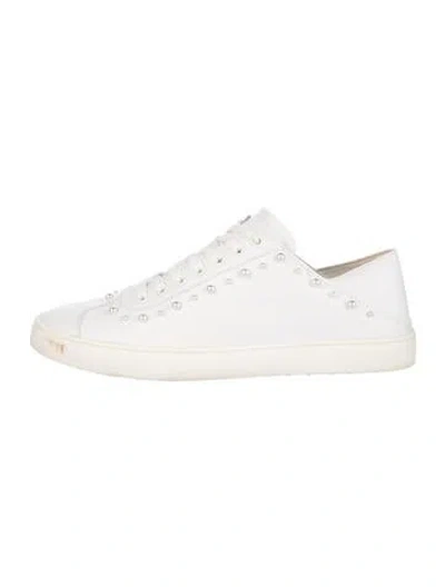 Pre-owned Stuart Weitzman Leather Beaded Accents Sneakers In Neutrals