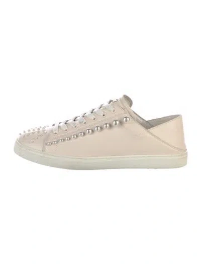 Pre-owned Stuart Weitzman Leather Beaded Accents Sneakers In Pink