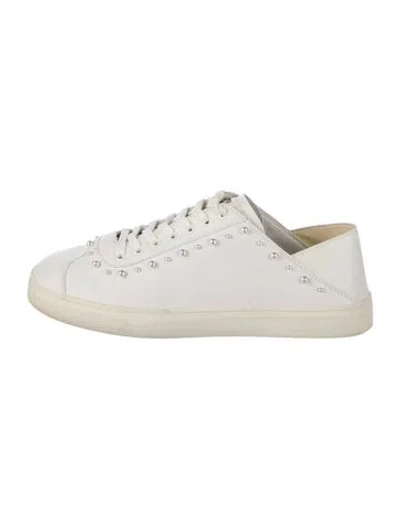 Pre-owned Stuart Weitzman Leather Beaded Accents Sneakers In White
