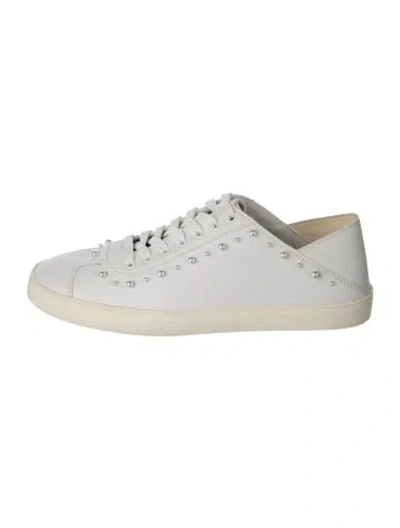 Pre-owned Stuart Weitzman Leather Beaded Accents Sneakers In White