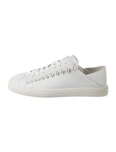 Pre-owned Stuart Weitzman Leather Beaded Accents Sneakers In White