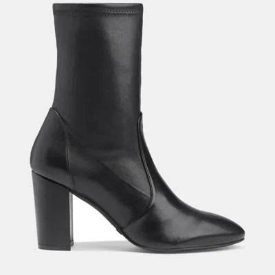 Pre-owned Stuart Weitzman Leather Block Heel Ankle Boots Size 39 In Black