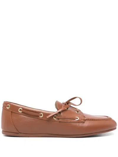 Stuart Weitzman Leather Boat Shoes In Braun
