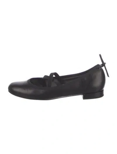 Pre-owned Stuart Weitzman Leather Bow Accents Ballet Flats In Black
