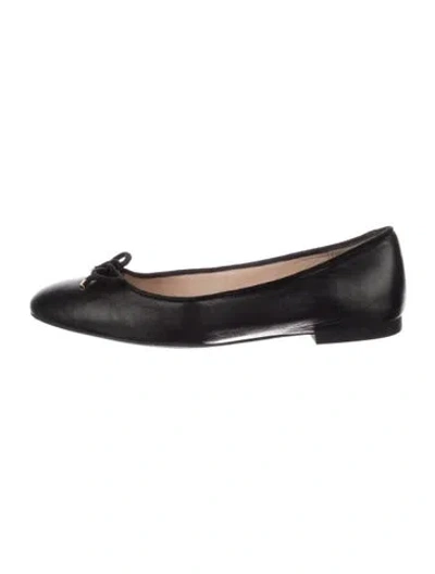 Pre-owned Stuart Weitzman Leather Bow Accents Ballet Flats In Black
