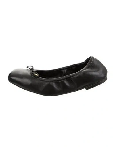 Pre-owned Stuart Weitzman Leather Bow Accents Ballet Flats In Black