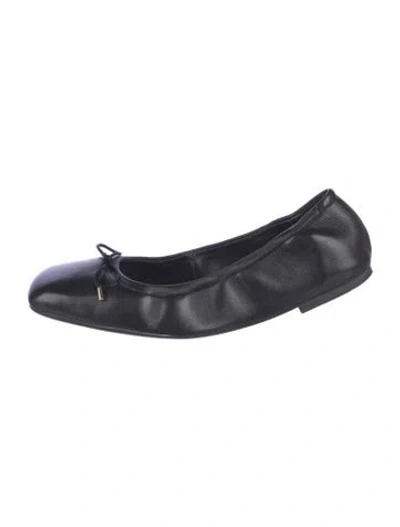 Pre-owned Stuart Weitzman Leather Bow Accents Ballet Flats In Black