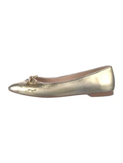 Pre-owned Stuart Weitzman Leather Bow Accents Ballet Flats In Gold