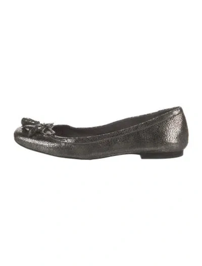 Pre-owned Stuart Weitzman Leather Bow Accents Ballet Flats In Gray