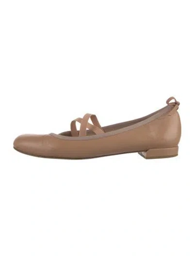 Pre-owned Stuart Weitzman Leather Bow Accents Ballet Flats In Neutral