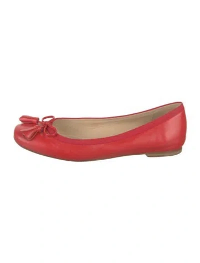 Pre-owned Stuart Weitzman Leather Bow Accents Ballet Flats In Red